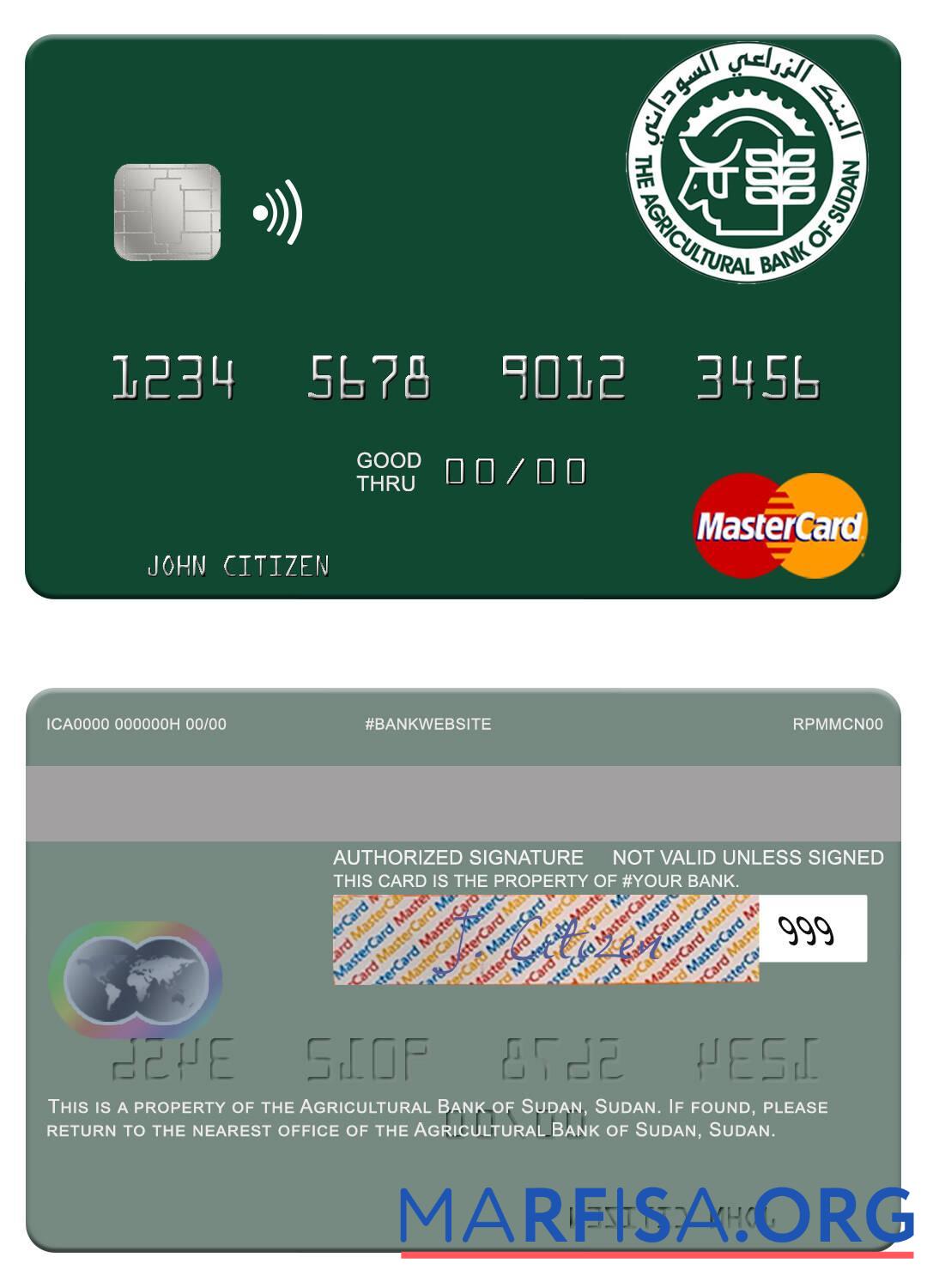 Downloadable Sudan The Agricultural Bank of Sudan mastercard real example